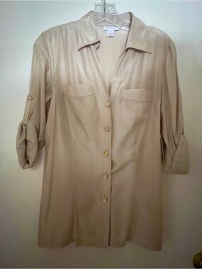 Charter Club Beige Button-Front Blouse